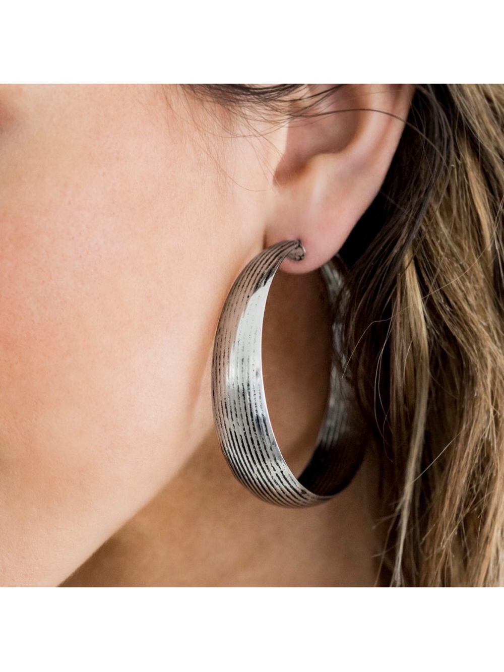 New! Desert Wanderings Distressed Large Silver Hoop Earrings Lightweight